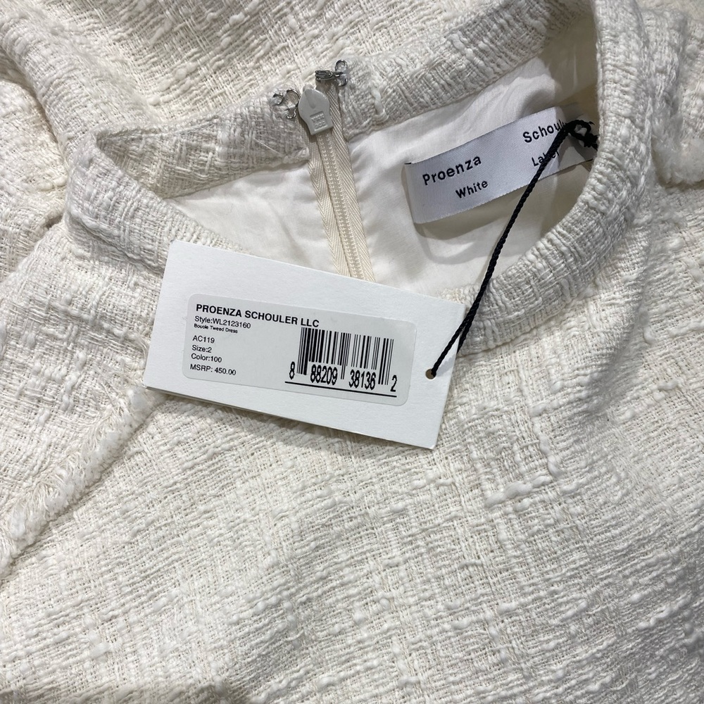 Proenza Schouler Short Sleeve Boucle Tweed mini Dress White 0 2 4 NWT - Picture 6 of 7